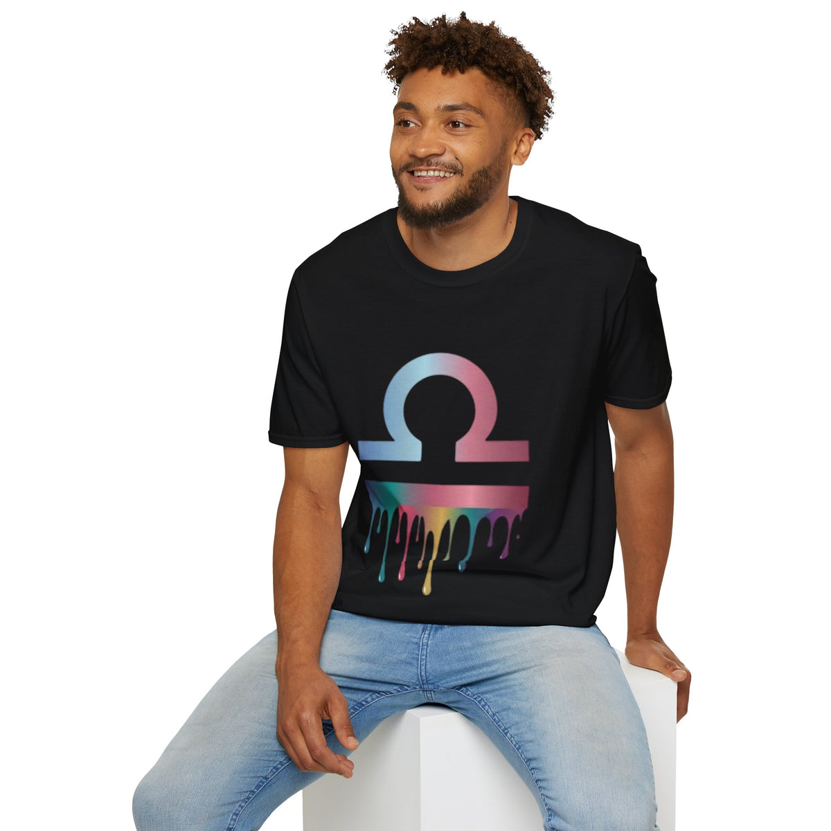 Libra Zodiac Omega Symbol T‑Shirt — Pastel Gradient Drip Graphic Shirt