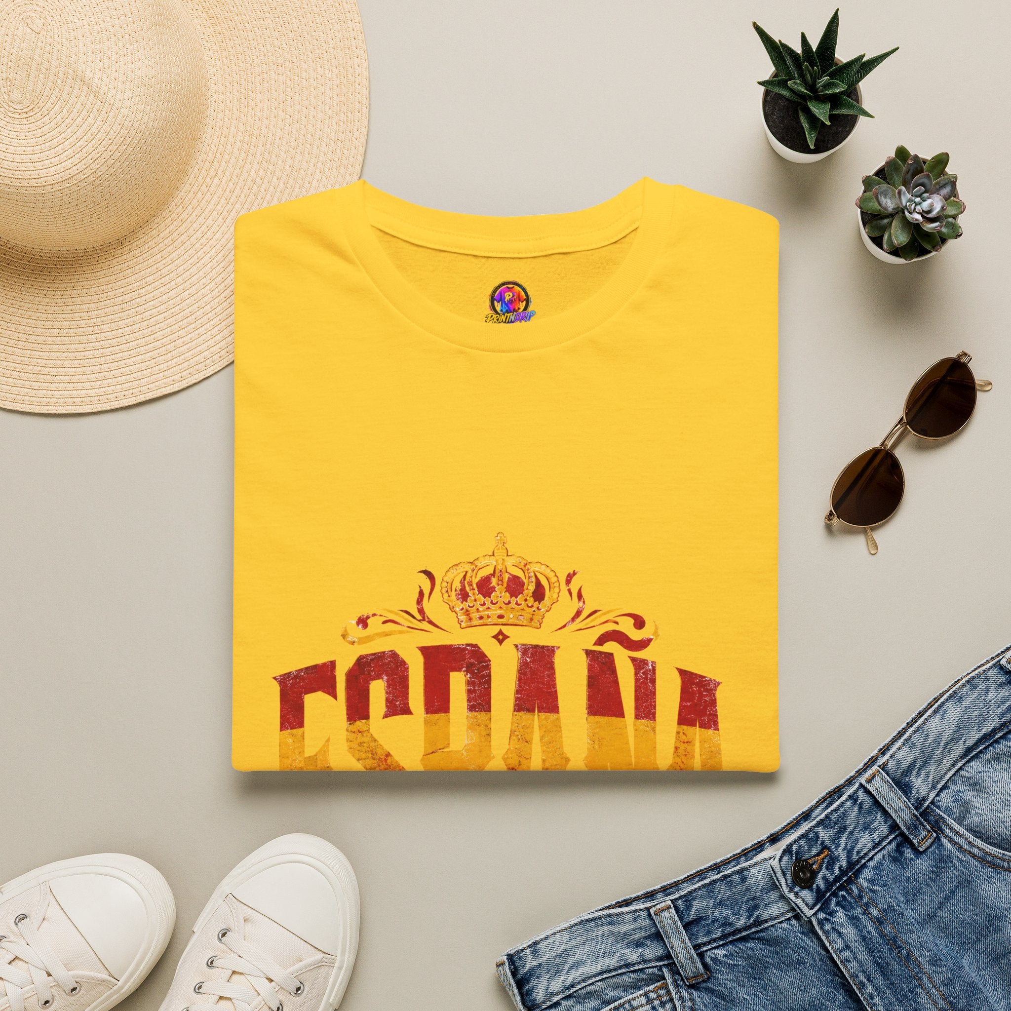 Spain Crown Graphic T-Shirt — Spanish Flag Vintage Crest Tee