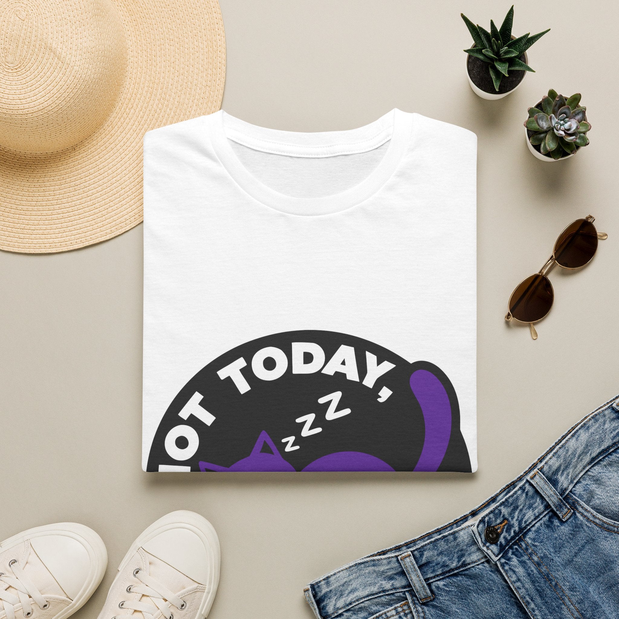 Not Today I'm Napping Purple Cat Tee - Funny Sleeping Kitten Badge Graphic T-Shirt - Trending Now - September 2026