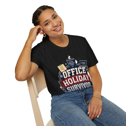 Office Holiday Survivor T-Shirt — Coffee, Deadlines & Cheer Work Shirt