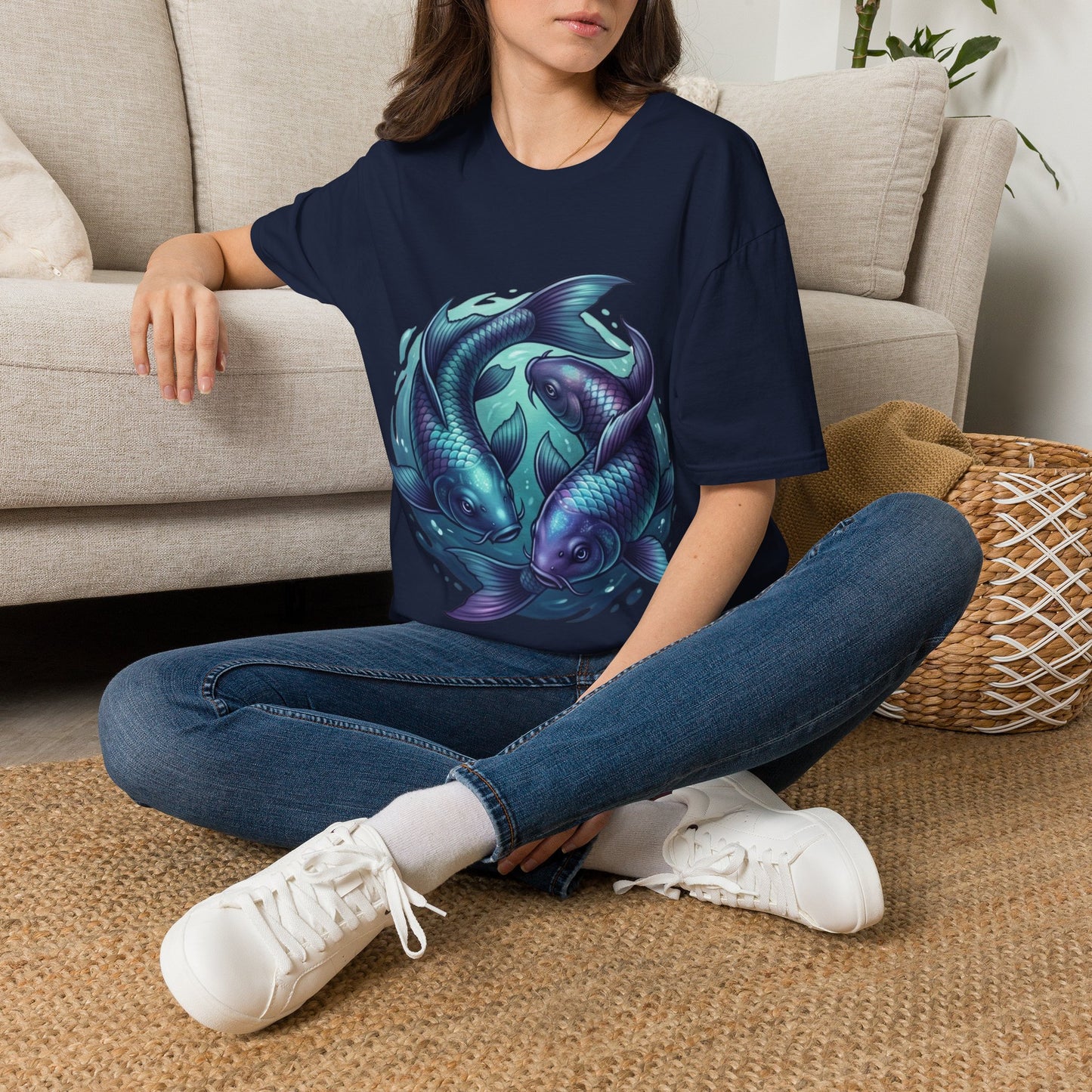 Koi Fish Circle T-Shirt — Artistic Yin Yang Aquatic Tee