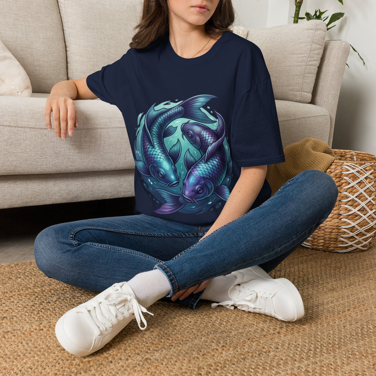 Koi Fish Circle T-Shirt — Artistic Yin Yang Aquatic Tee