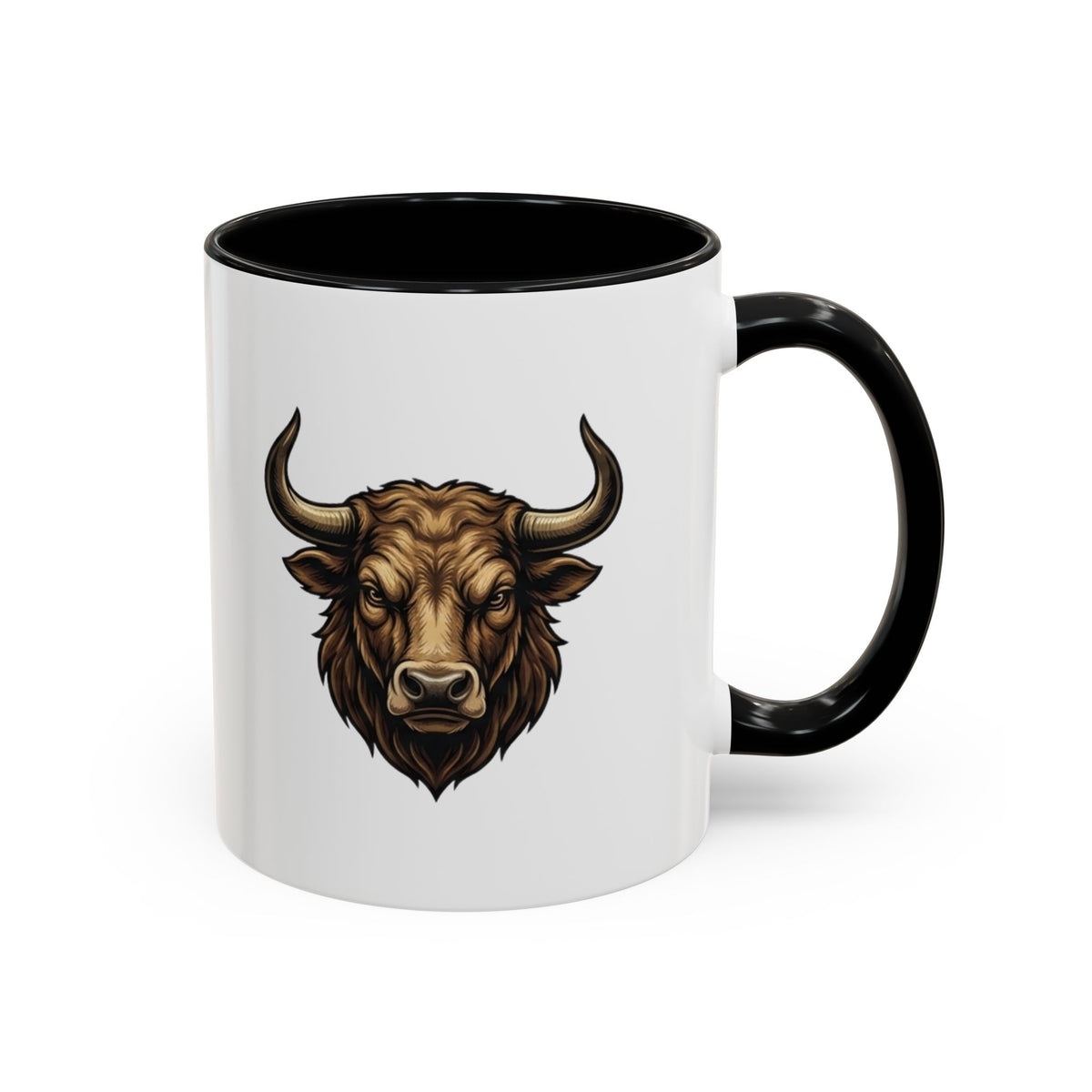 Taurus Bull Head Accent Coffee Mug — Rustic Bull Illustration Ceramic Mug
