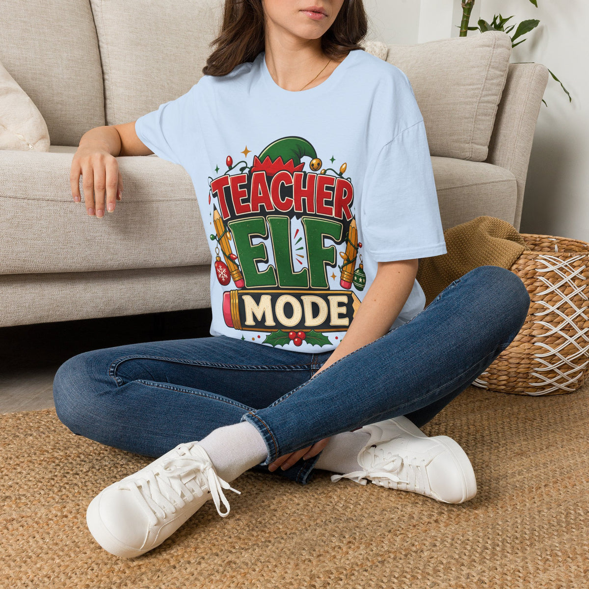 Teacher Elf Mode T-Shirt — Funny Christmas Teacher Holiday Tee