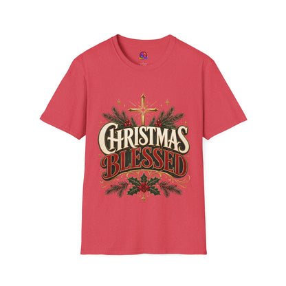Christmas Blessed T-Shirt — Faith-Based Holiday Tee with Cross & Pine Design