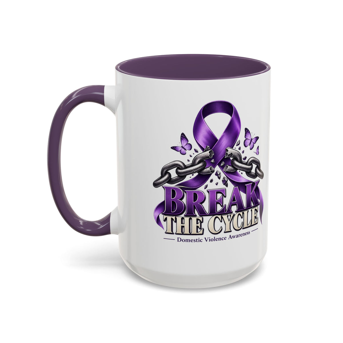 Break the Cycle Coffee Mug – Domestic Violence Awareness Purple Ribbon (11/15oz)