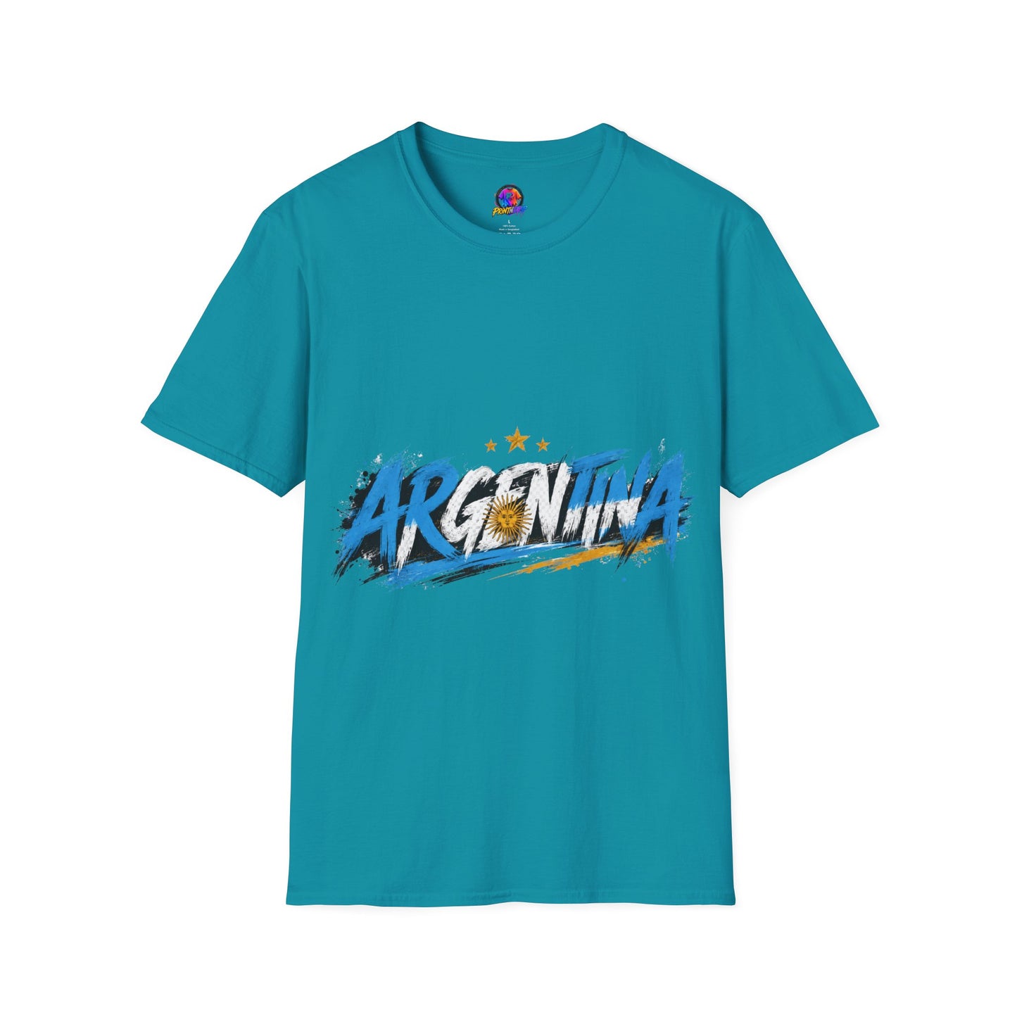 Argentina Graffiti T-Shirt — Soccer Fan Tee with Three Stars & Sun Emblem