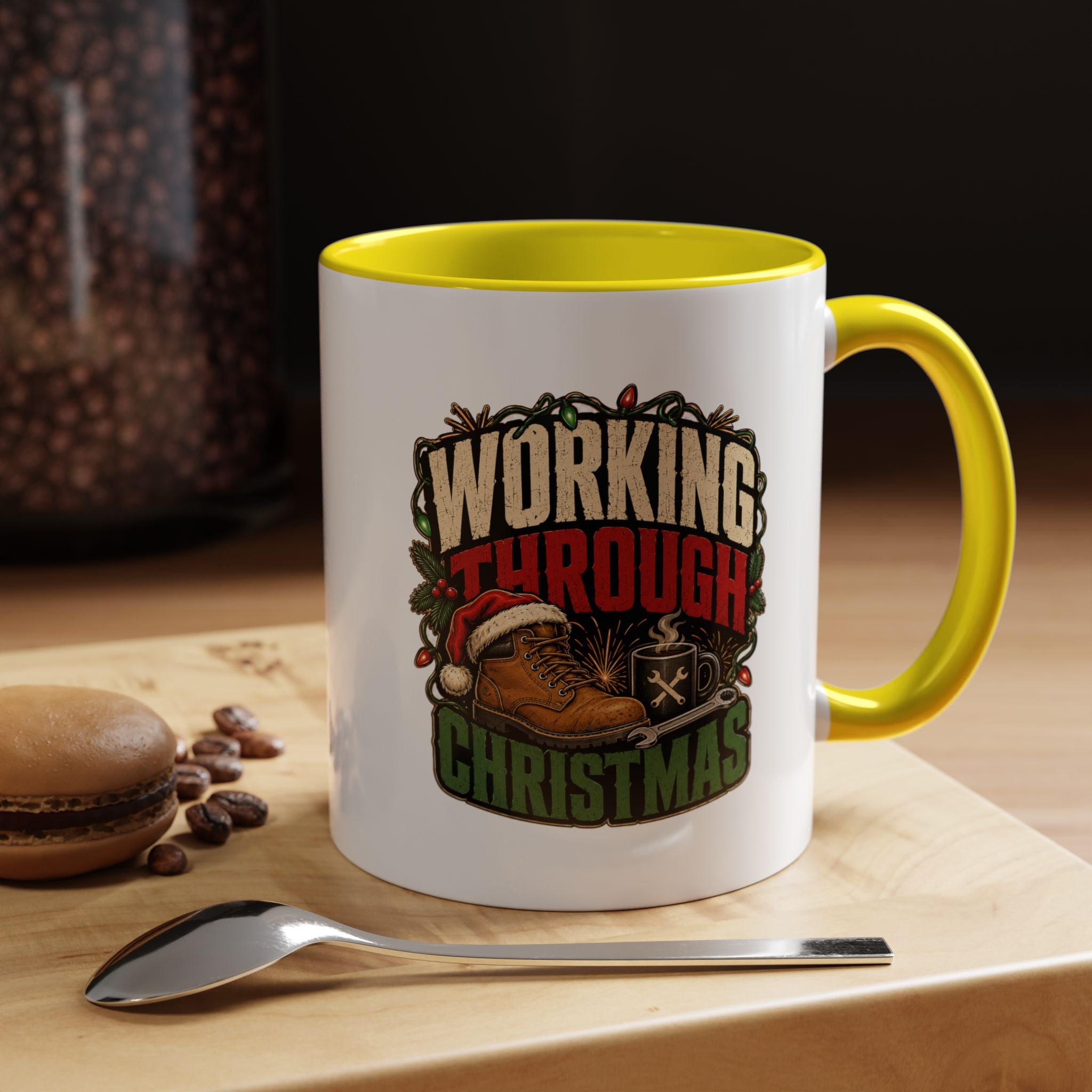 Modern Day Christmas Working Through Christmas Coffee Mug — Funny Holiday Work & Overtime Gift