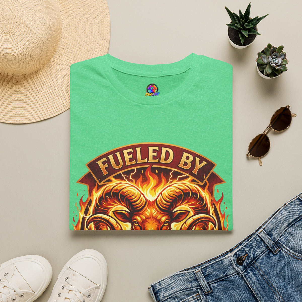 Aries Zodiac Fueled By Fire & Aries Energy T-Shirt — Zodiac Ram Graphic Tee