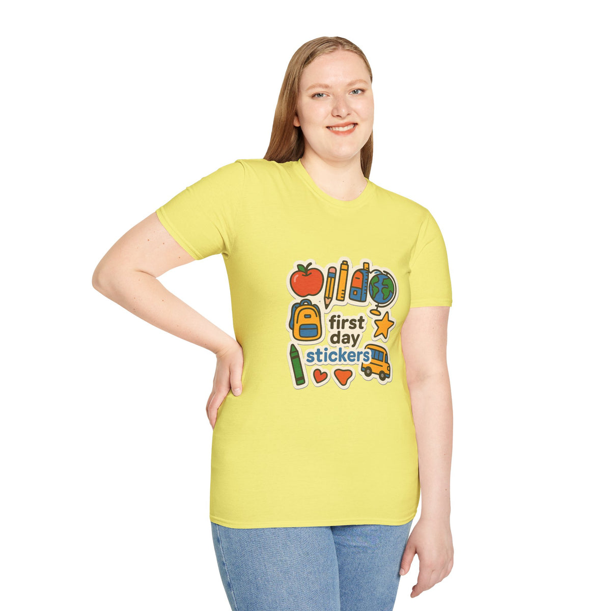 Teacher Sticker Icons T-Shirt — Cute Apple, Pencil & Globe School Tee - Trending Now - August 2026