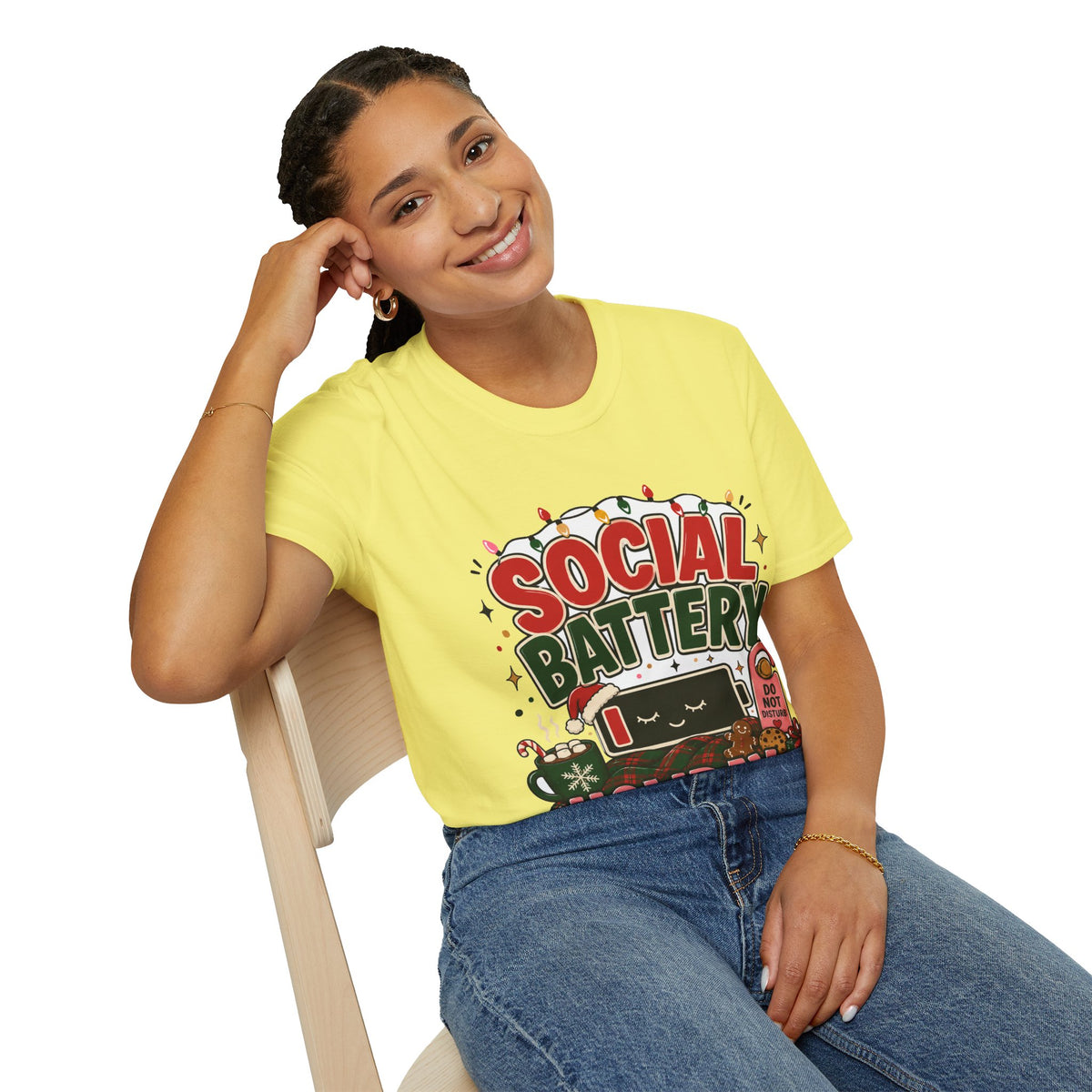 Social Battery Holiday T‑Shirt — Funny Christmas Recharge Graphic Tee