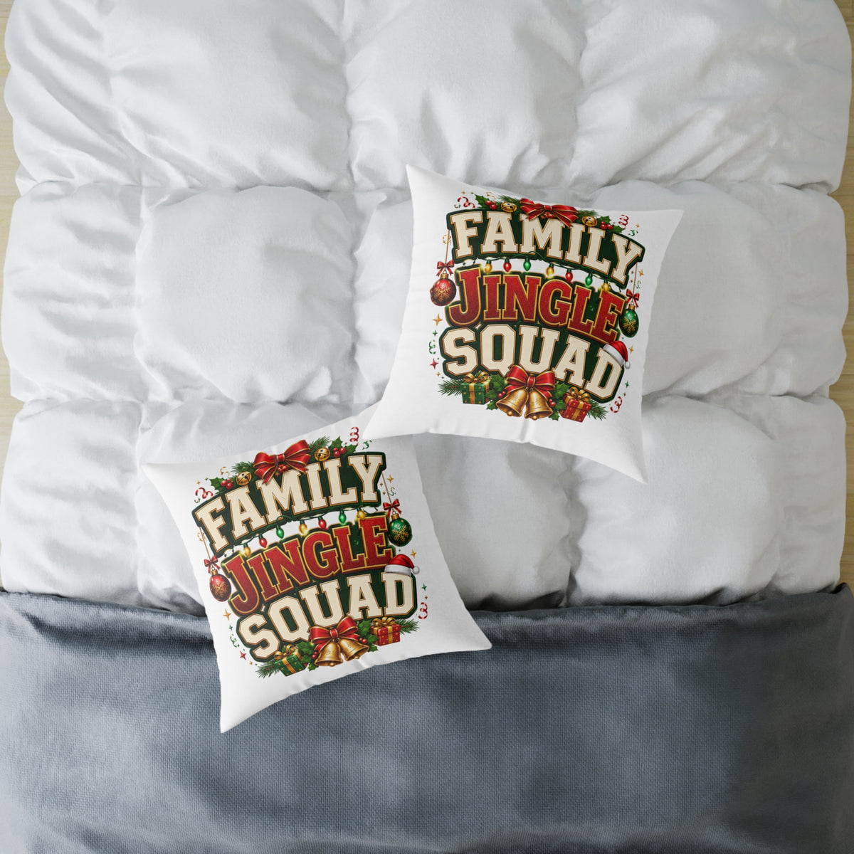 Family Jingle Squad Christmas Throw Pillow - Holiday Decorative Square Pillow