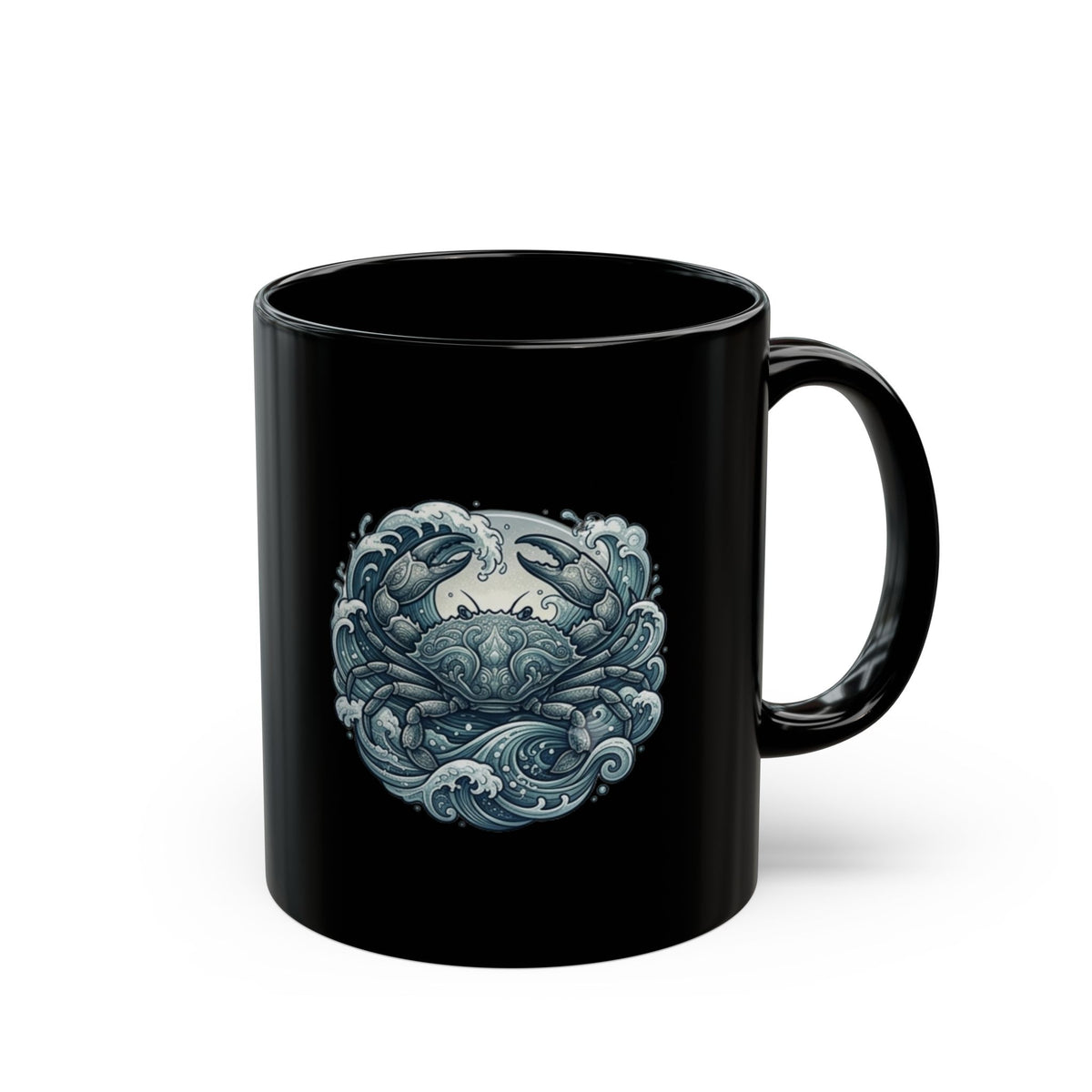 Cancer Zodiac Black Ocean Heart Ceramic Mug – Nautical Whale & Waves