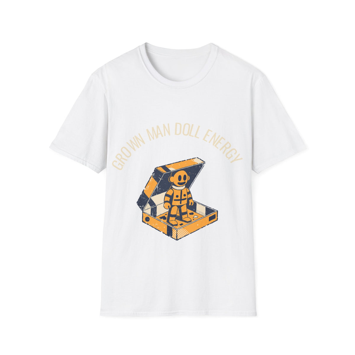 "Grown Man Doll Energy" Retro Toy Astronaut Tee - Funny Ironic Figure Collector White T-Shirt - Trending Now - September 2026