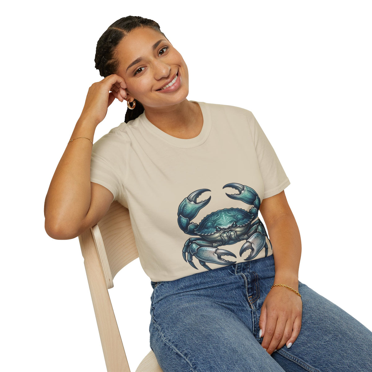 Cancer Zodiac Crabby Coastal Tee - Blue Green Crab Graphic T-Shirt