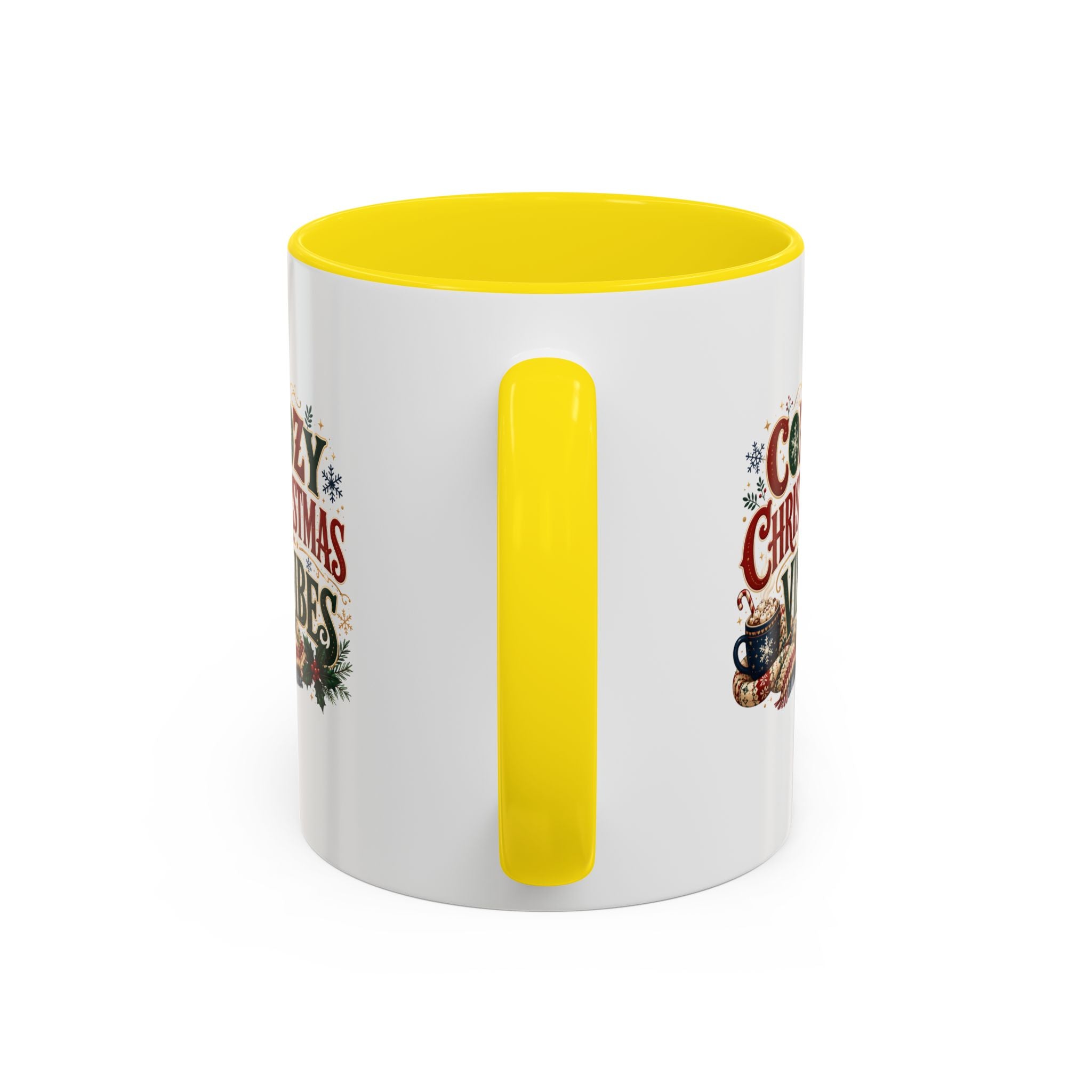 Cozy Christmas Vibes Accent Coffee Mug — Holiday Hot Cocoa Mug