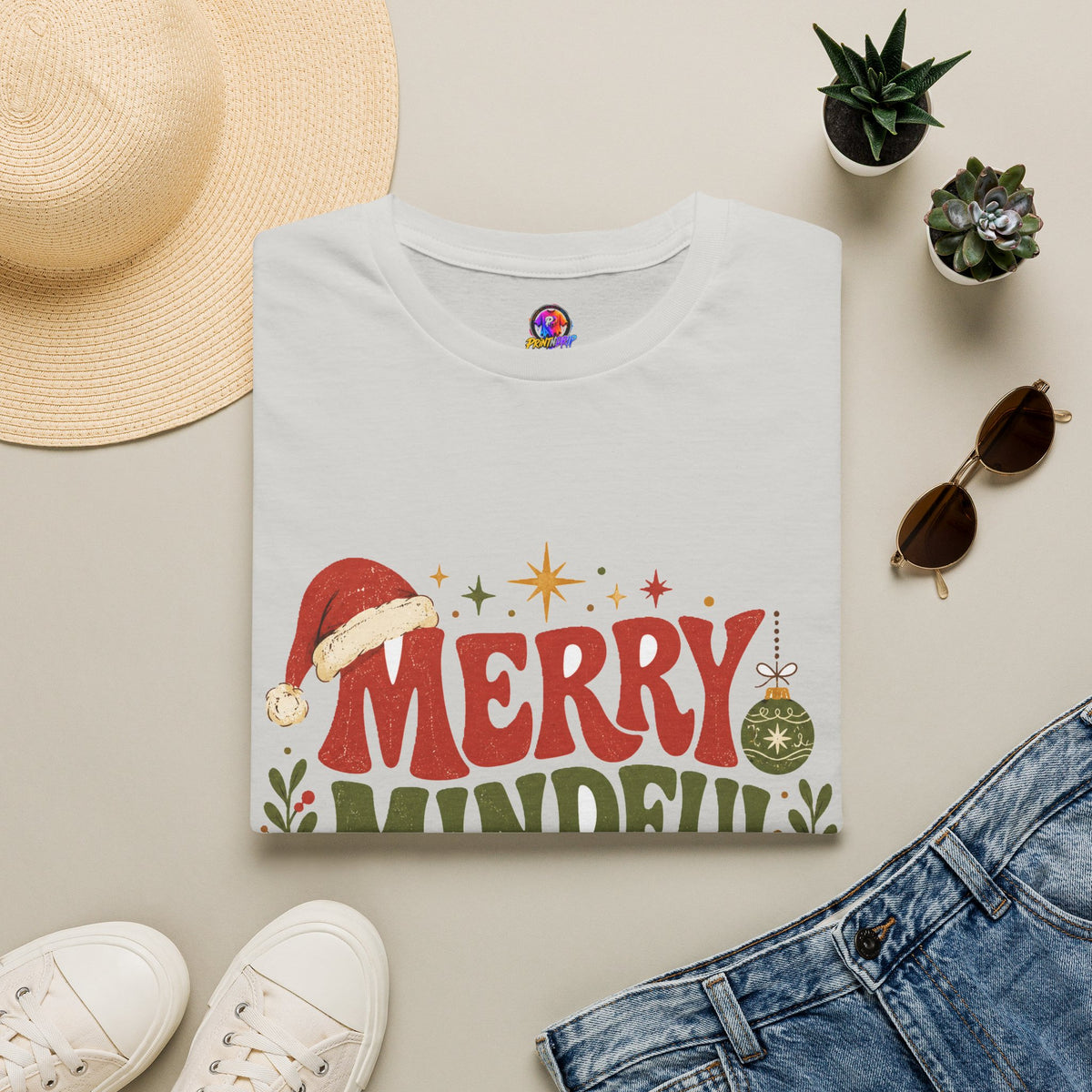 Merry Mindful Mood T-Shirt — Cozy Holiday Christmas Graphic Tee