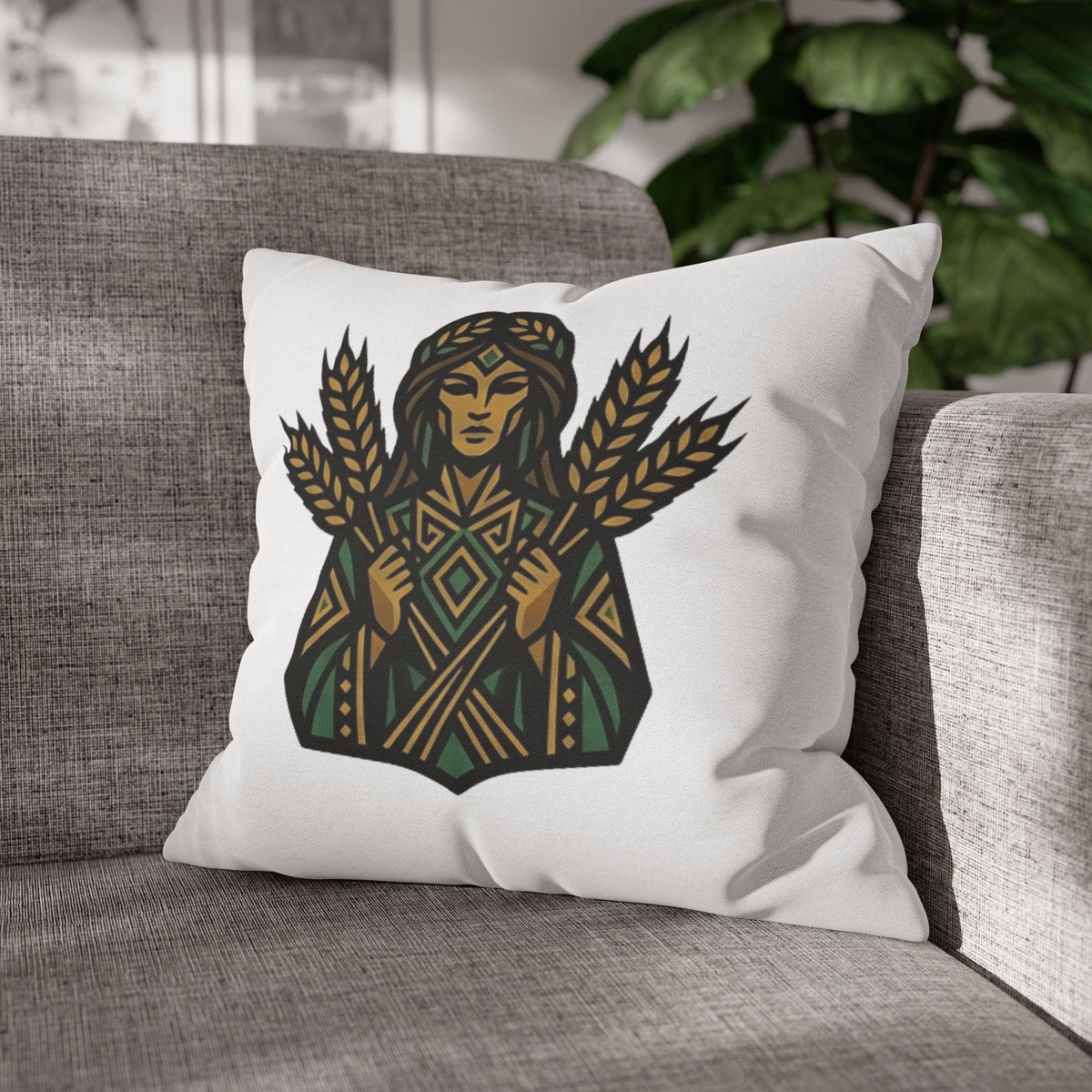 Virgo Harvest Goddess Pillowcase — Boho Wheat Decorative Throw Pillow