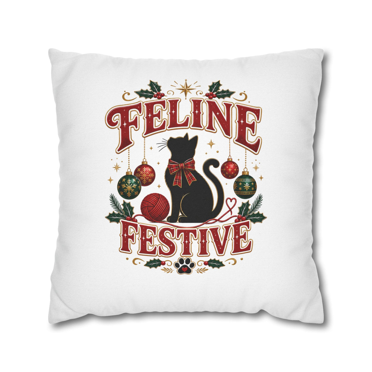 Feline Festive Christmas Pillowcase — Christmas Cat Decorative Throw Pillow Cover