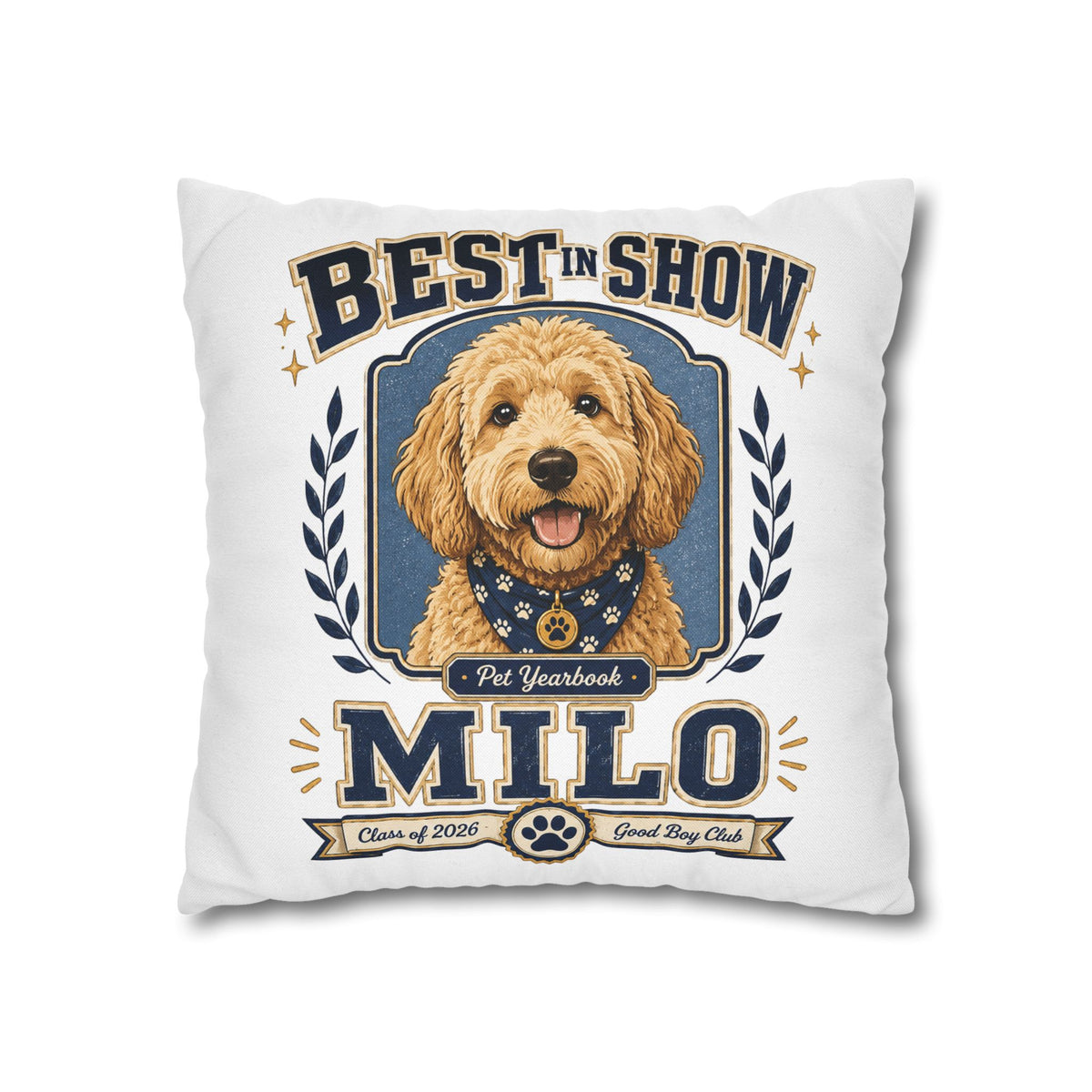 Best in Show Milo Pillowcase — Personalized Dog Portrait Decorative Pillowcase Milo Bailey Dog Dad Mom