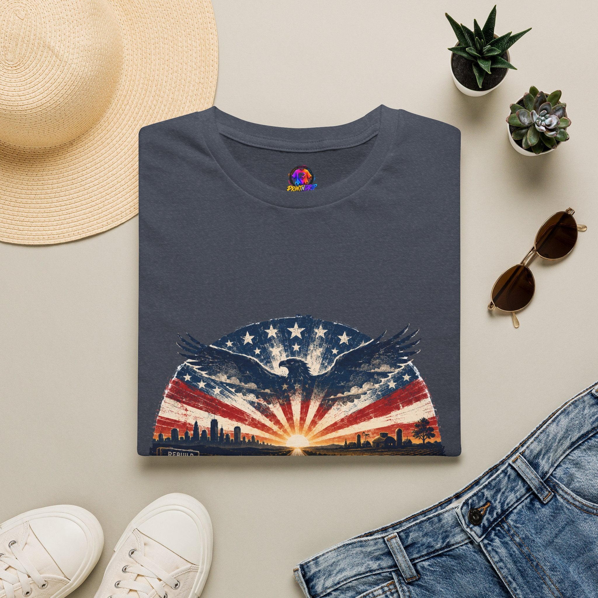 Patriotic Eagle T-Shirt — United States Skyline Vintage Flag Design