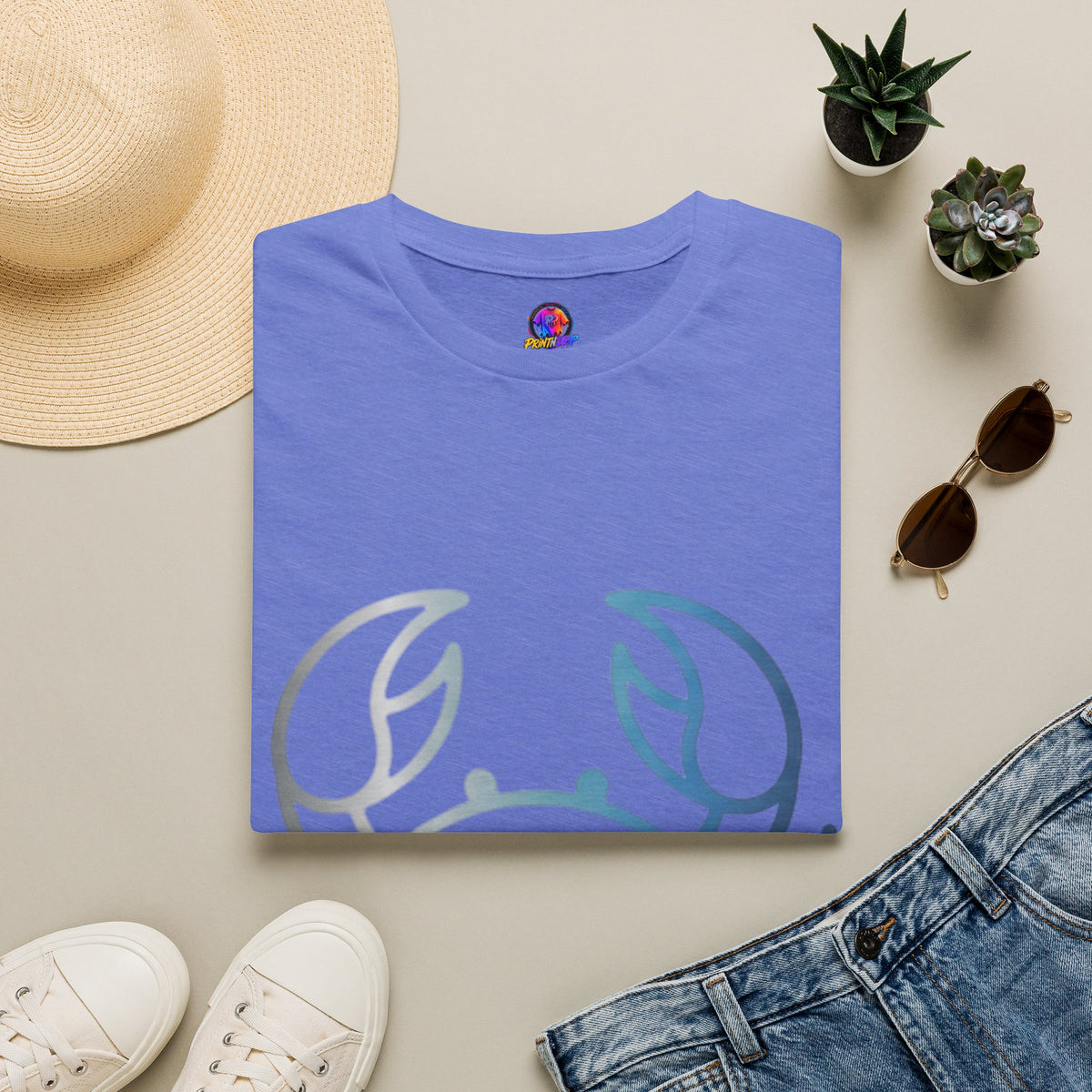 Crab Graphic T-Shirt — Coastal Blue Minimalist Beach Tee