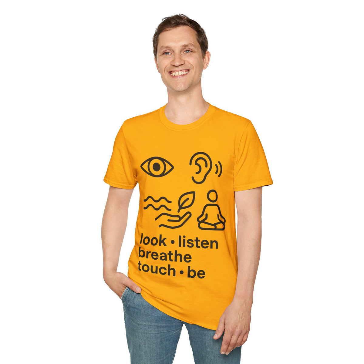 "Look Listen Breathe" Five Senses Mindfulness Tee - Minimalist Aesthetic Wellness White T-Shirt - Trending Now - September 2026
