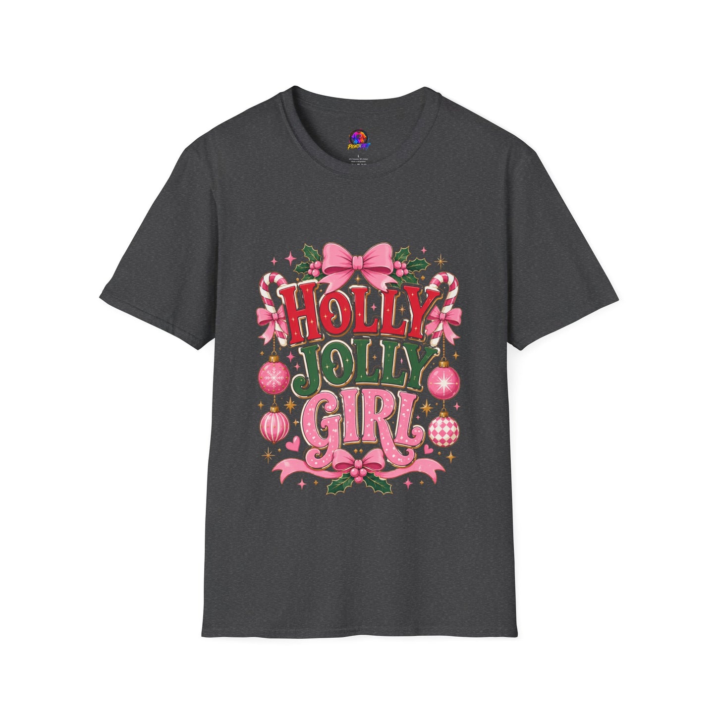 Holly Jolly Girl T-Shirt — Pink Holiday Graphic Tee