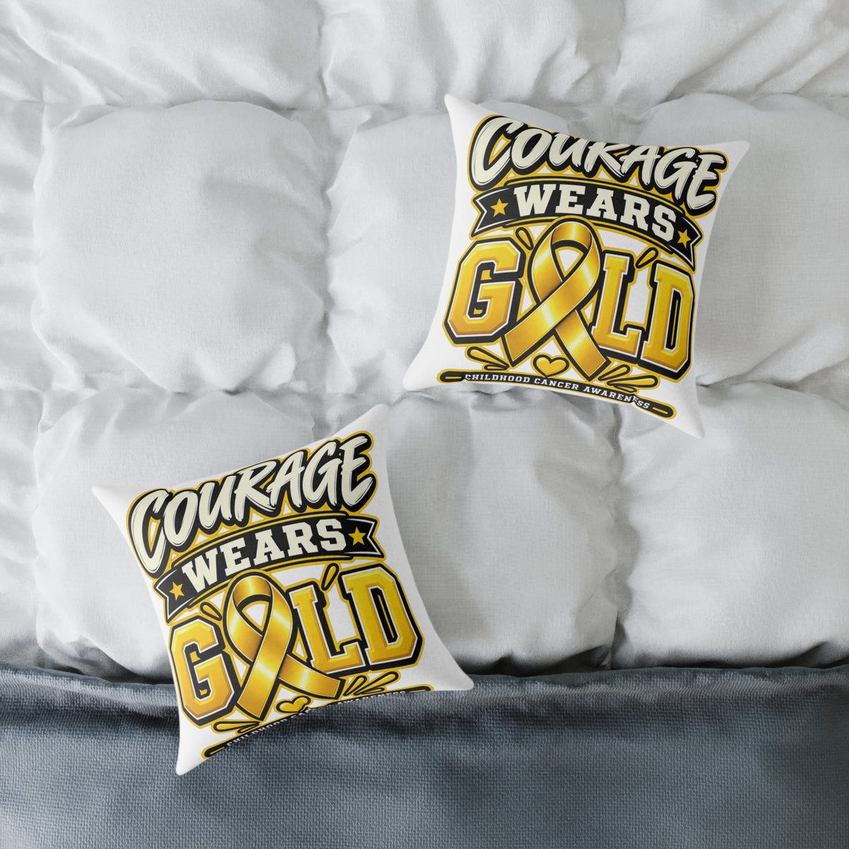 Courage Wears Gold Pillow — Childhood Cancer Awareness Throw Pillow