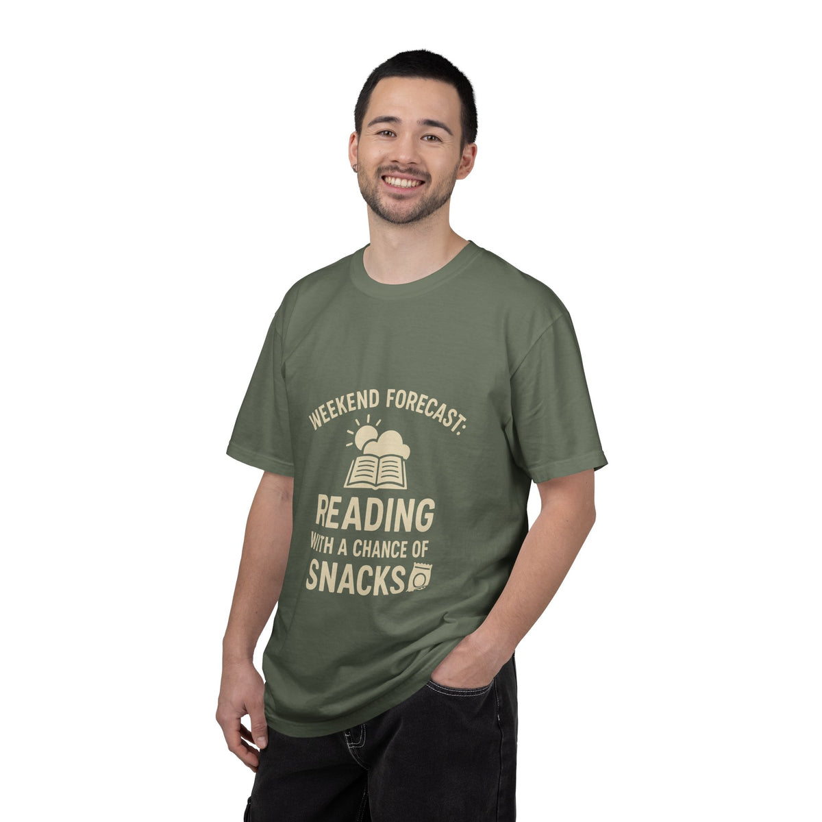 Reading & Snacks T-Shirt — "Weekend Forecast: Reading with a Chance of Snacks" - Trending Now - October 2026