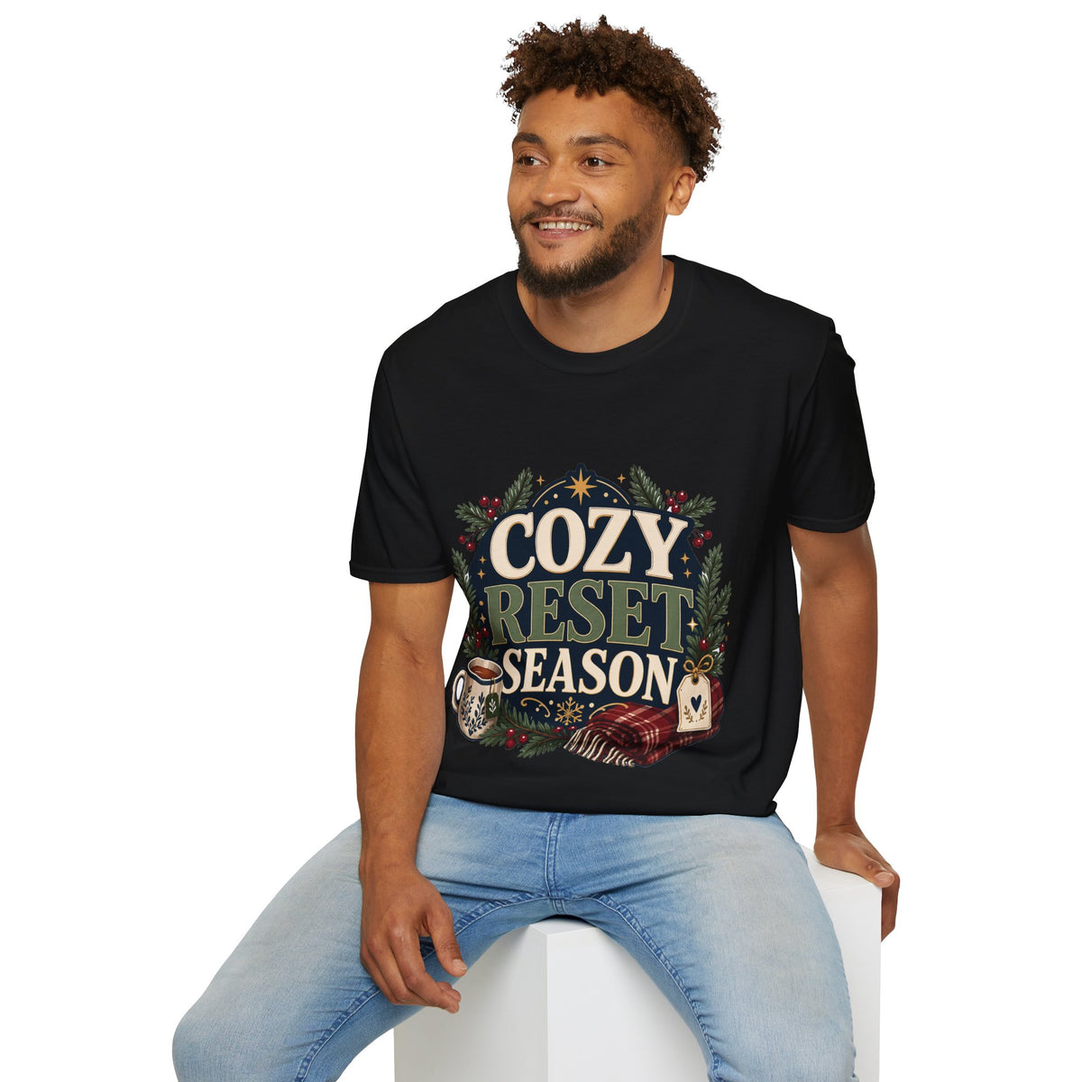 Cozy Reset Season T‑Shirt — Holiday Cozy Cabin Graphic Tee