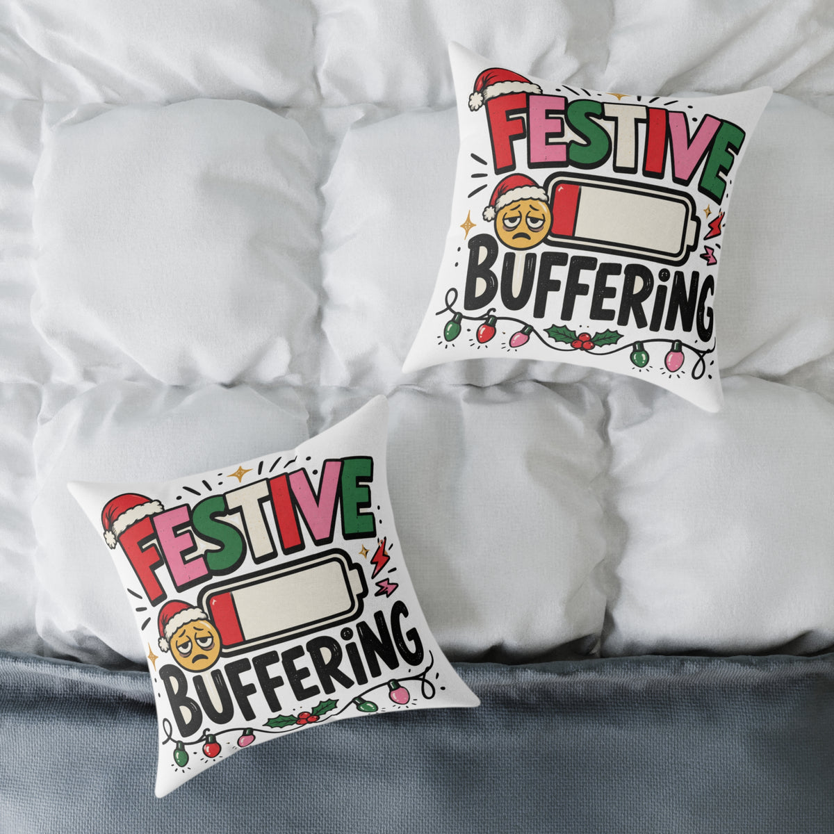 Festive Buffering Modern Day Christmas Square Poly Canvas Pillow