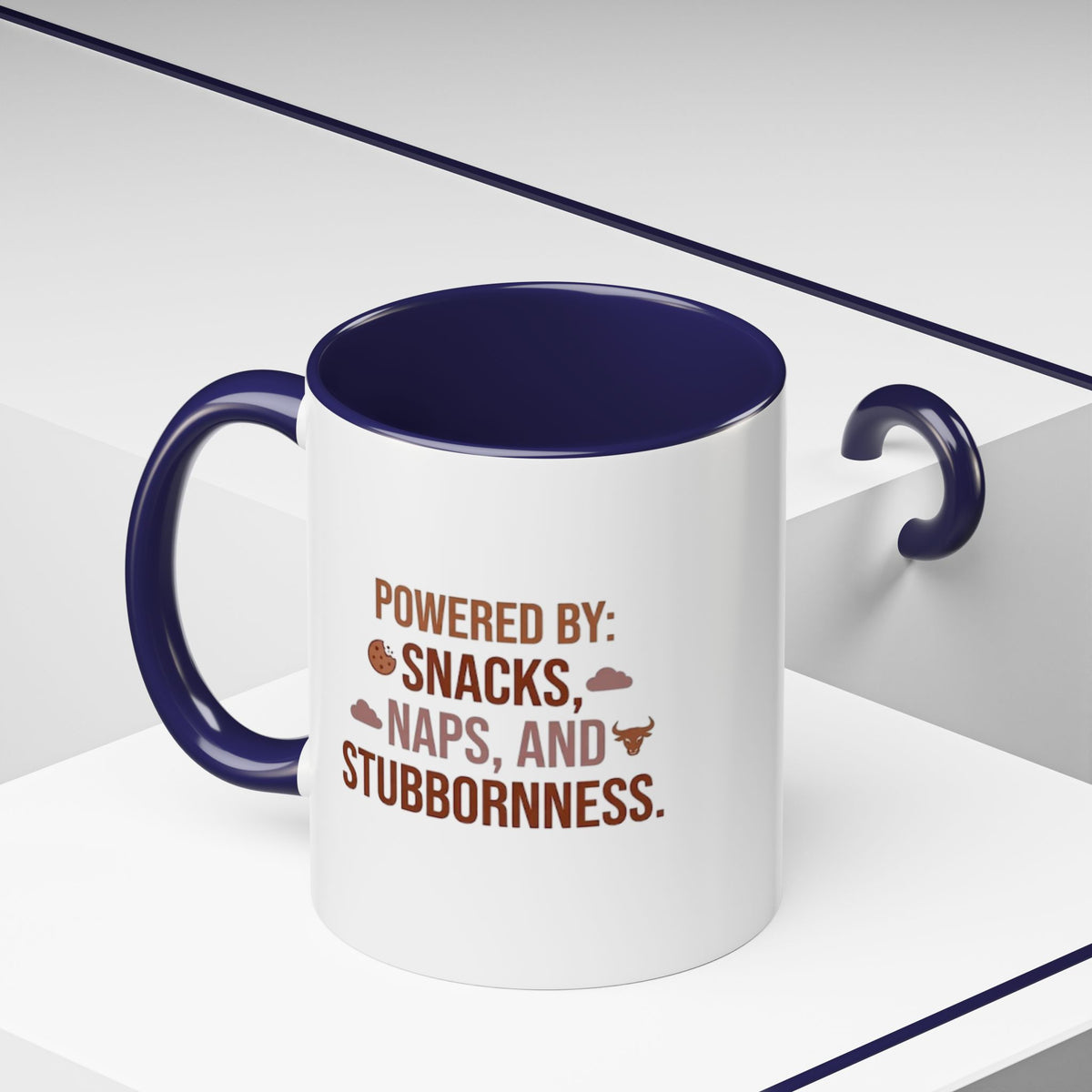 Taurus Coffee Mug - "Powered by Snacks, Naps, and Stubbornness" Accent Ceramic Mug