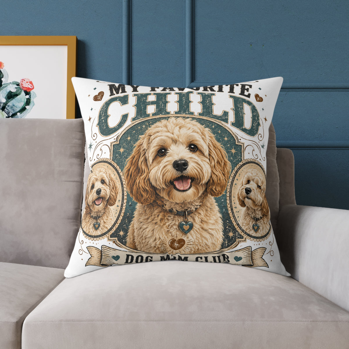 Milo Bailey Dog Dad Mom Square Pillow — "My Favorite Child" Dog Face Throw Pillow (Funny Pet Mom Gift)