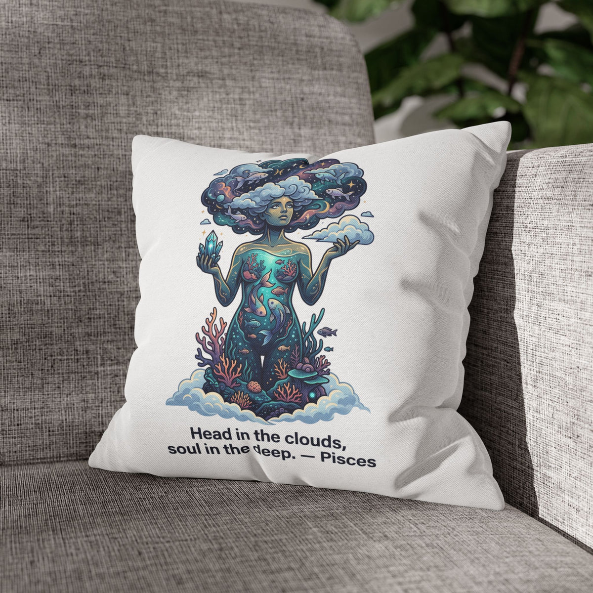 Pisces Zodiac Pillowcase – "Head in the clouds, soul in the deep" Decorative Throw Pillow