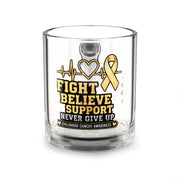Childhood Cancer Awareness Glass Mug – “Fight Believe Support Never Give Up” 10oz