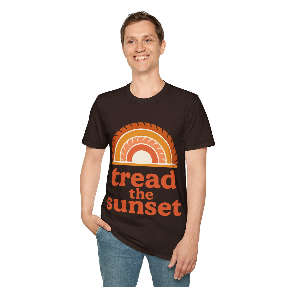 Tread The Sunset Boho Rainbow T-Shirt, Retro Wanderlust Hiking Outdoor Graphic Tee - Trending Now - September 2026