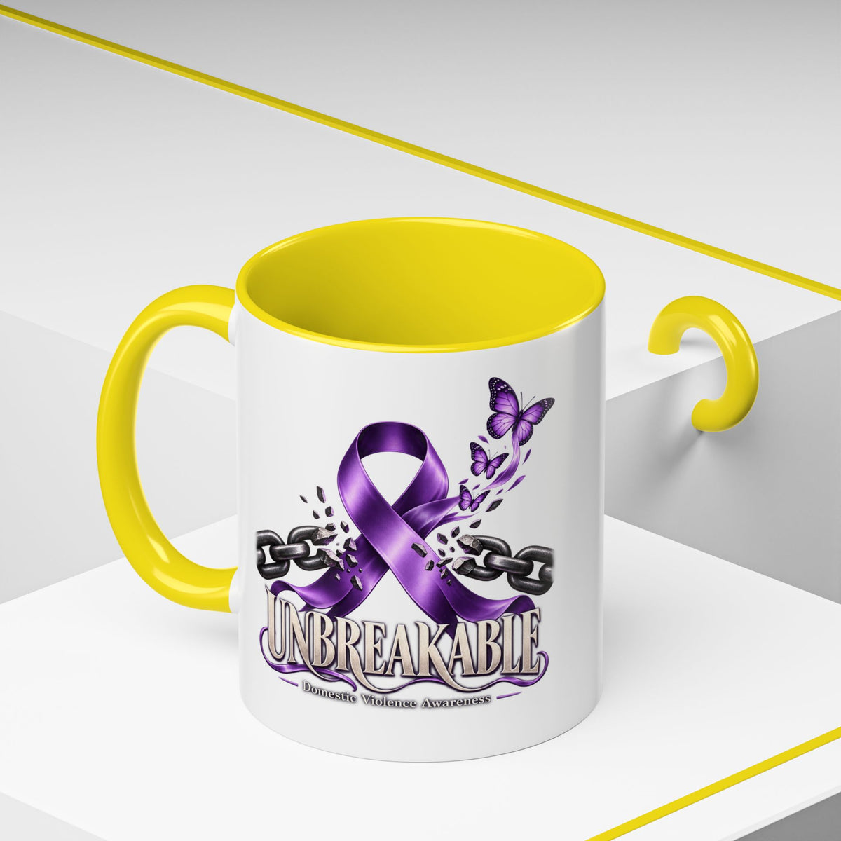 Unbreakable Purple Ribbon Coffee Mug —Domestic Violence Awareness Support Accent Mug