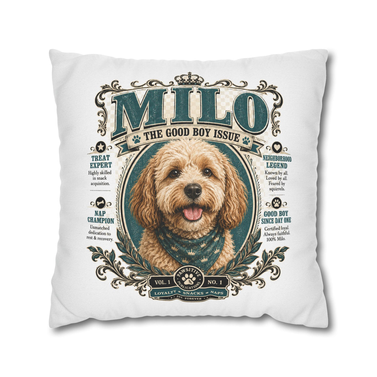 Dog Pillowcase — Personalized 'Milo The Good Boy Issue' Decorative Throw Pillowcase Milo Bailey Dog Dad Mom