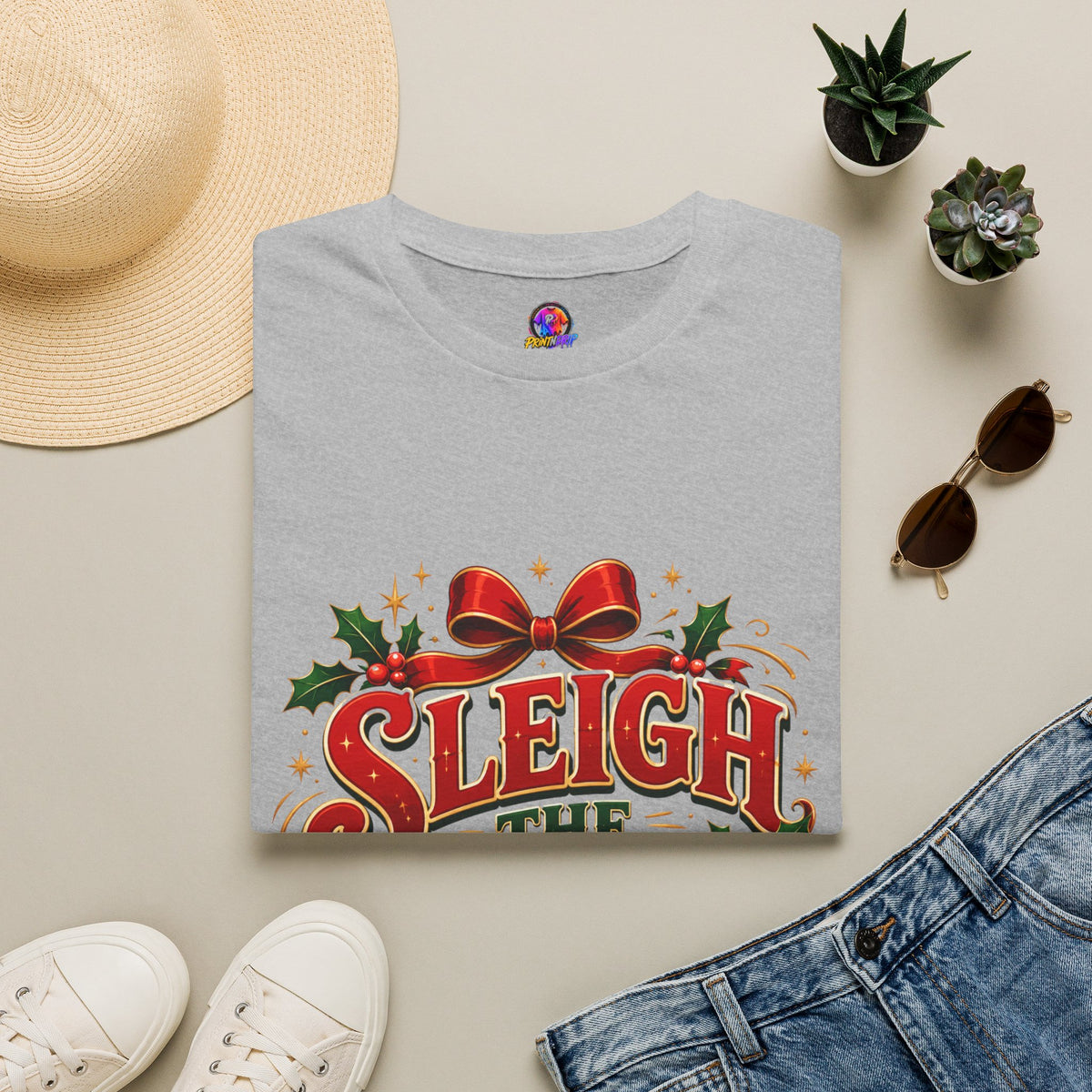Christmas T-Shirt — "Sleigh the Day" Holiday Graphic Tee