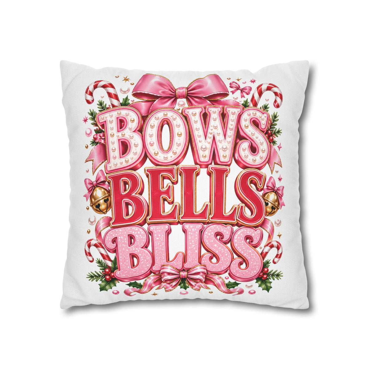 Bows Bells Bliss Decorative Throw Pillowcase Modern Day Christmas