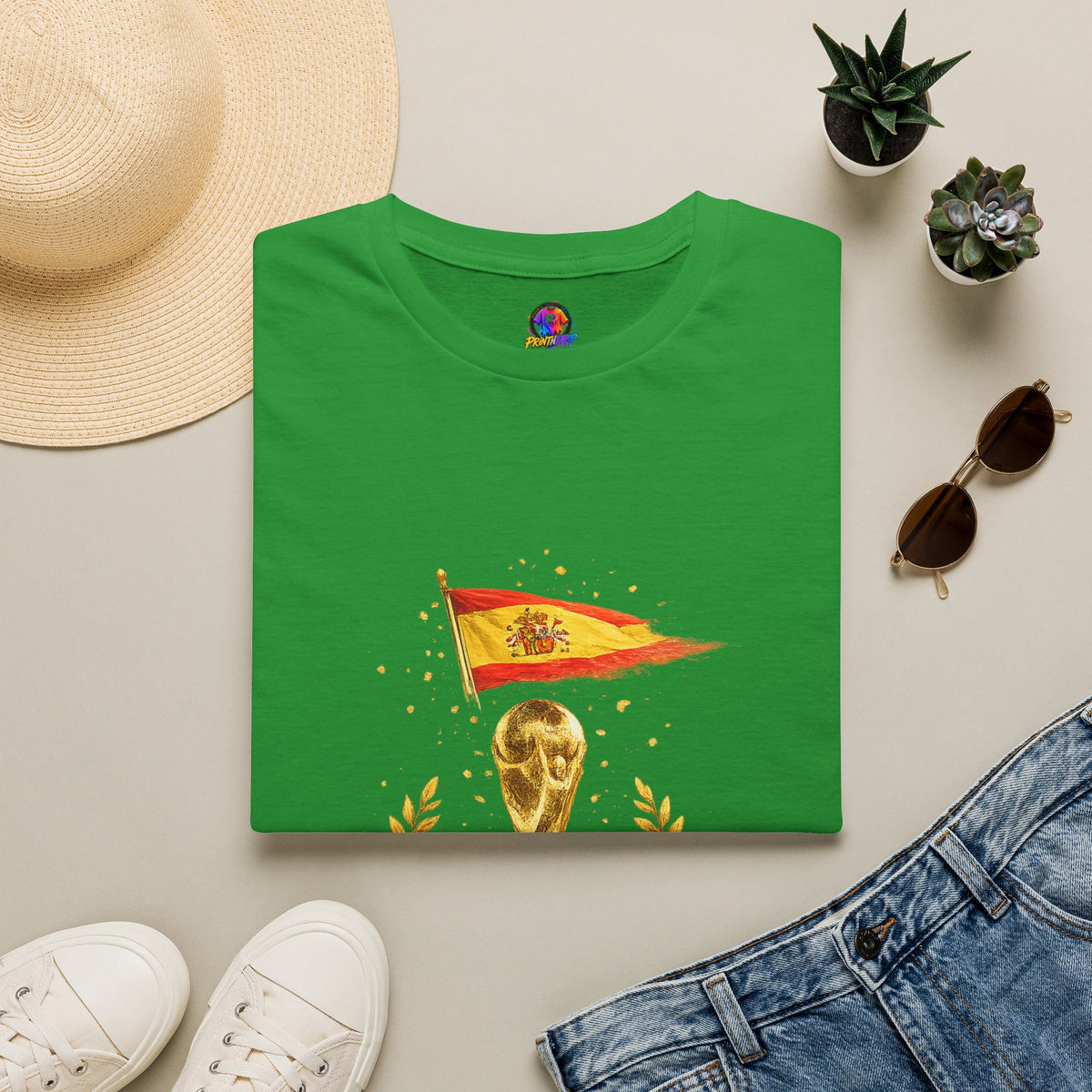 Spain World Cup Champions T-Shirt — Spanish Flag & Trophy Soccer Tee