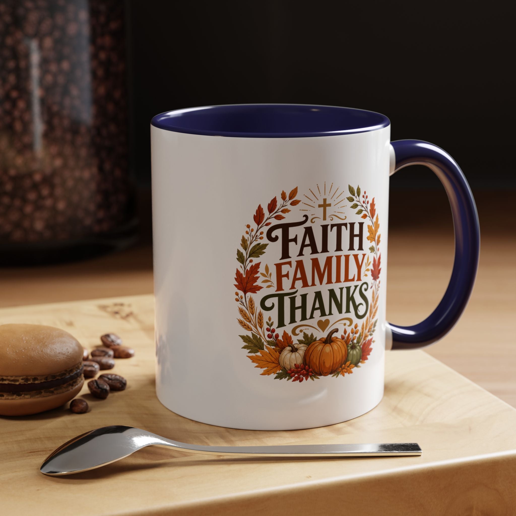 Thanksgiving Mug Faith Family Thanks Accent Coffee Mug — Thanksgiving Pumpkin Fall Leaves