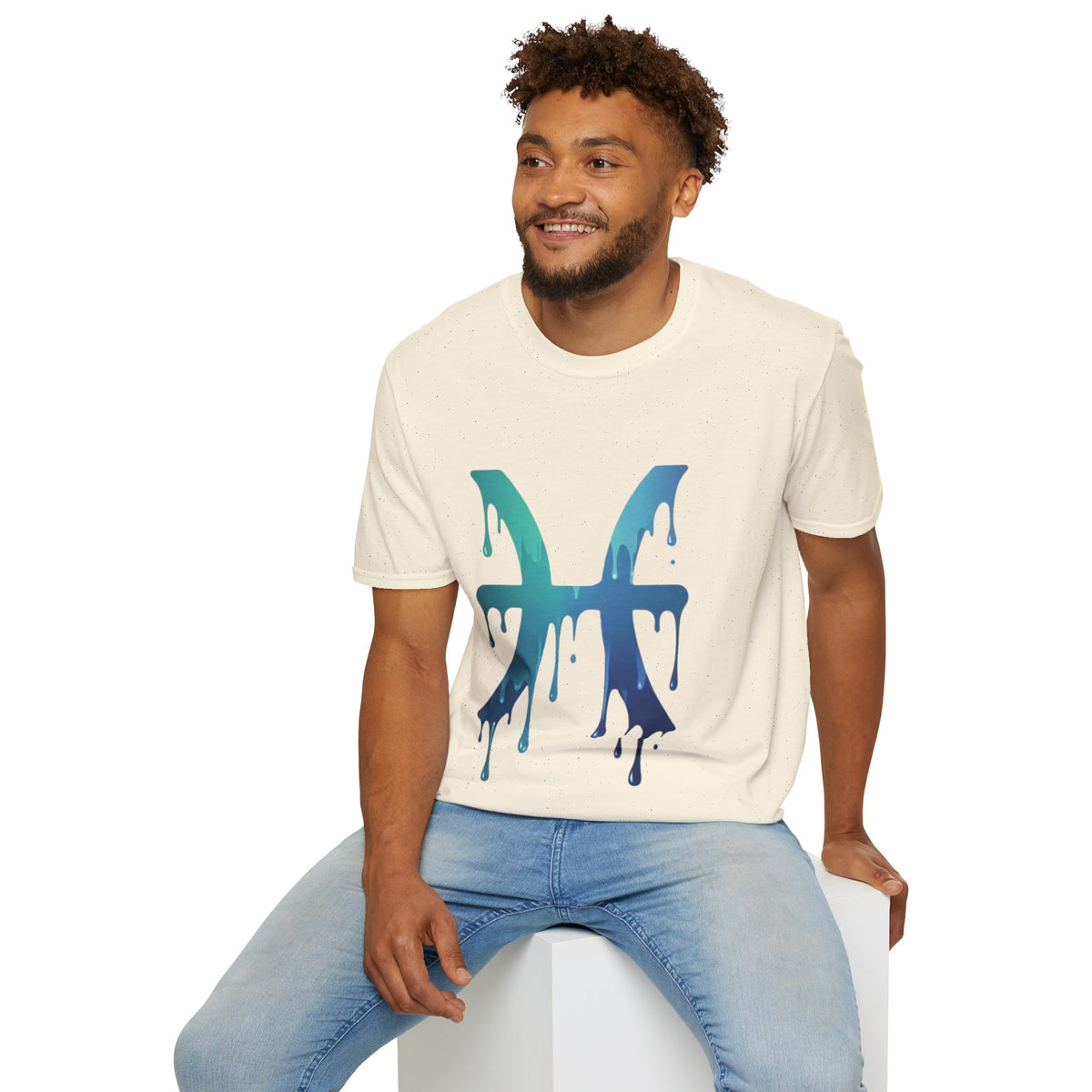 Pisces Drip Zodiac T-Shirt — Blue Gradient Astrological Tee
