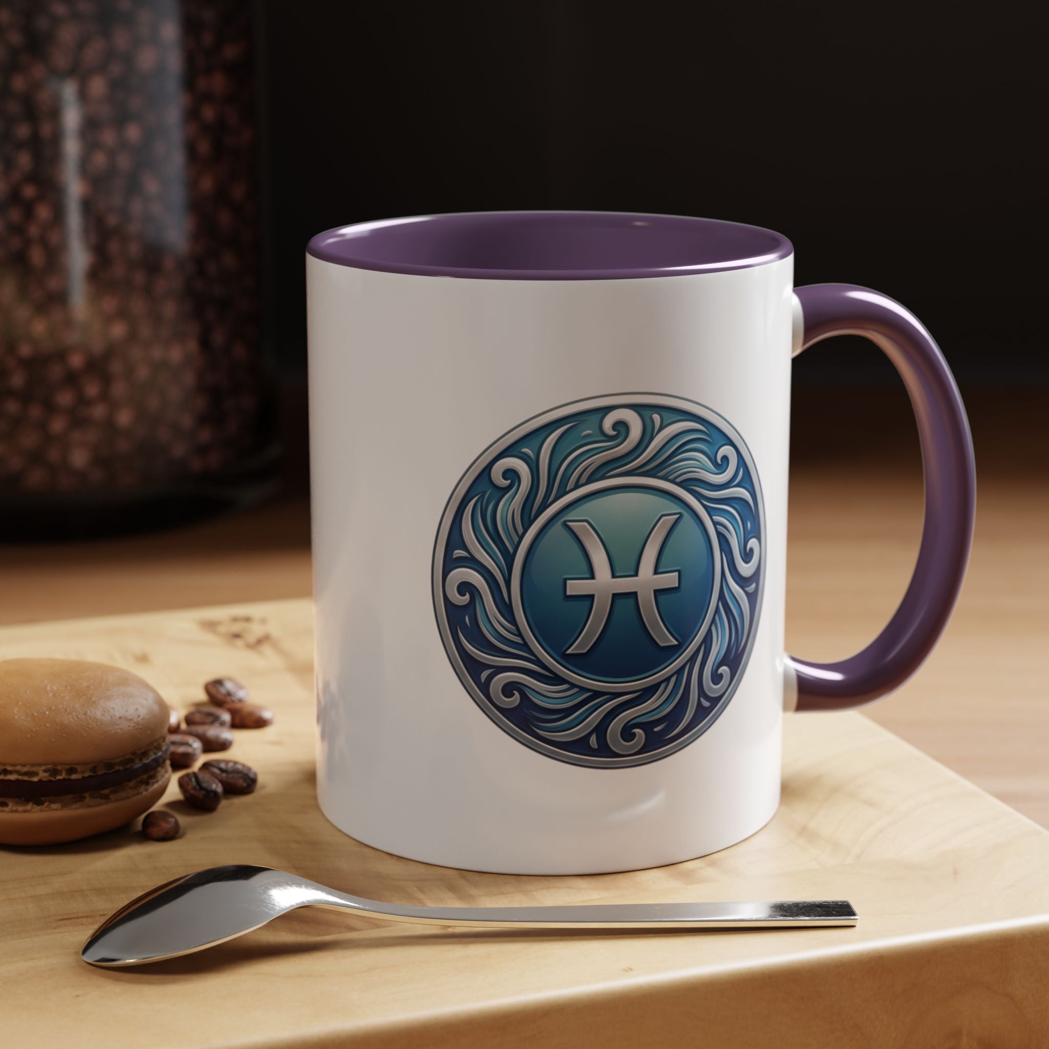 Pisces Zodiac Coffee Mug — Blue Astrological Symbol Accent Mug