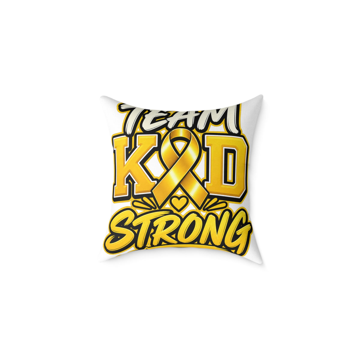 Team Kid Strong Square Throw Pillow — Childhood Cancer Awareness Ribbon Accent