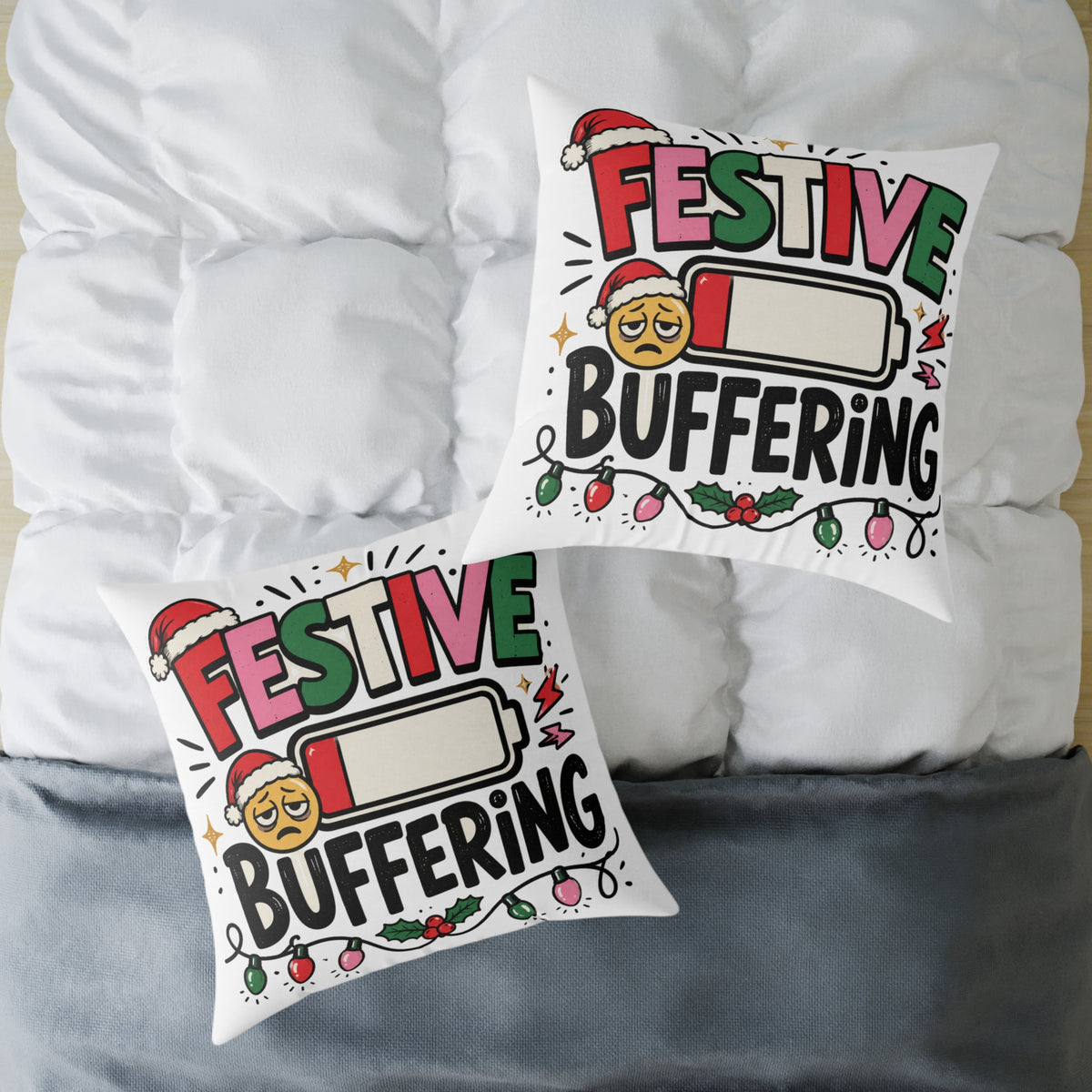 Festive Buffering Modern Day Christmas Square Poly Canvas Pillow