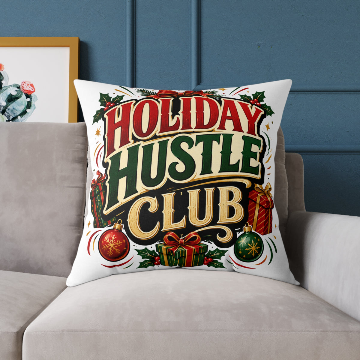 Christmas Holiday Hustle Club Throw Pillow — Festive Christmas Decorative Cushion