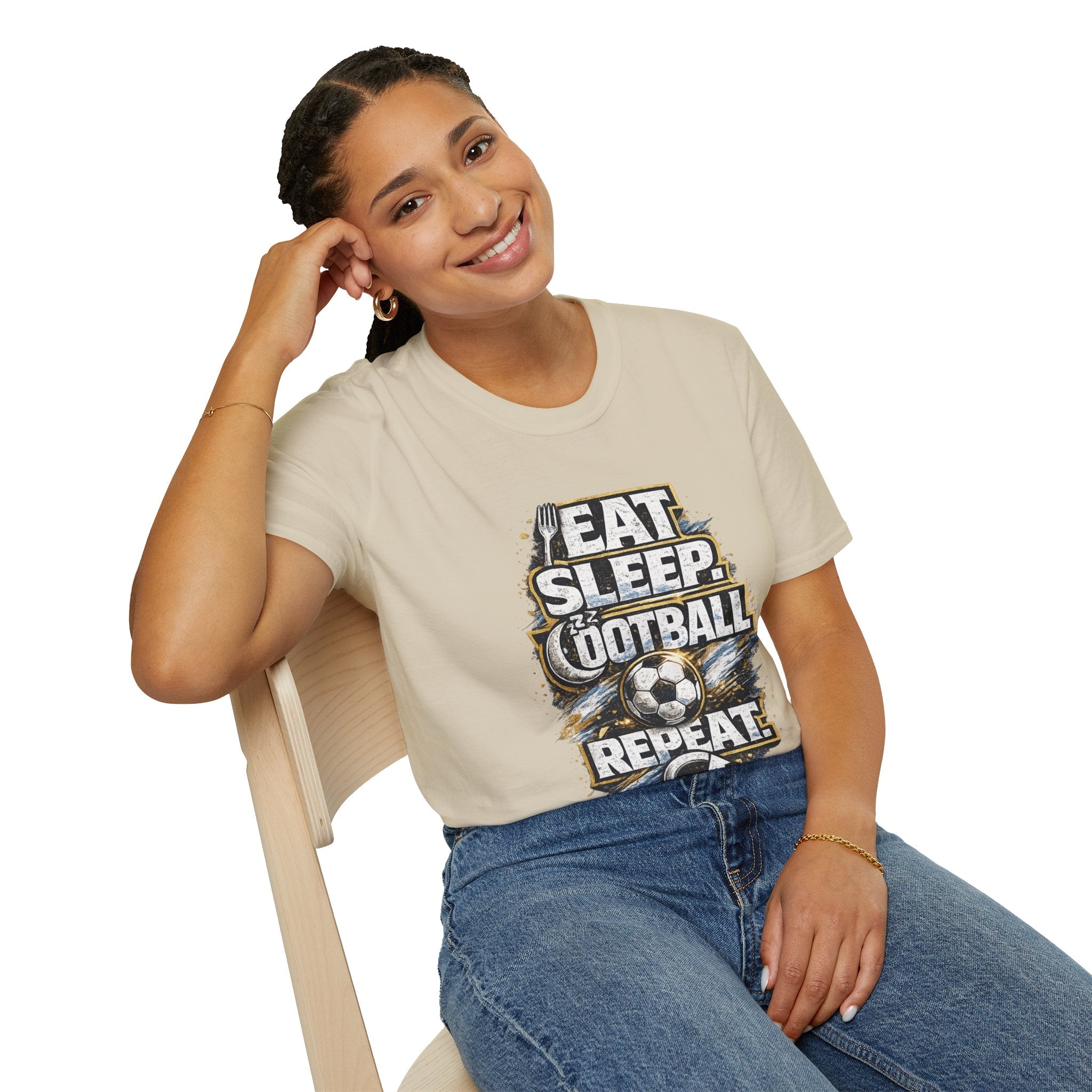 Football 'Eat Sleep Football Repeat' T-Shirt — Vintage Soccer Fan Tee