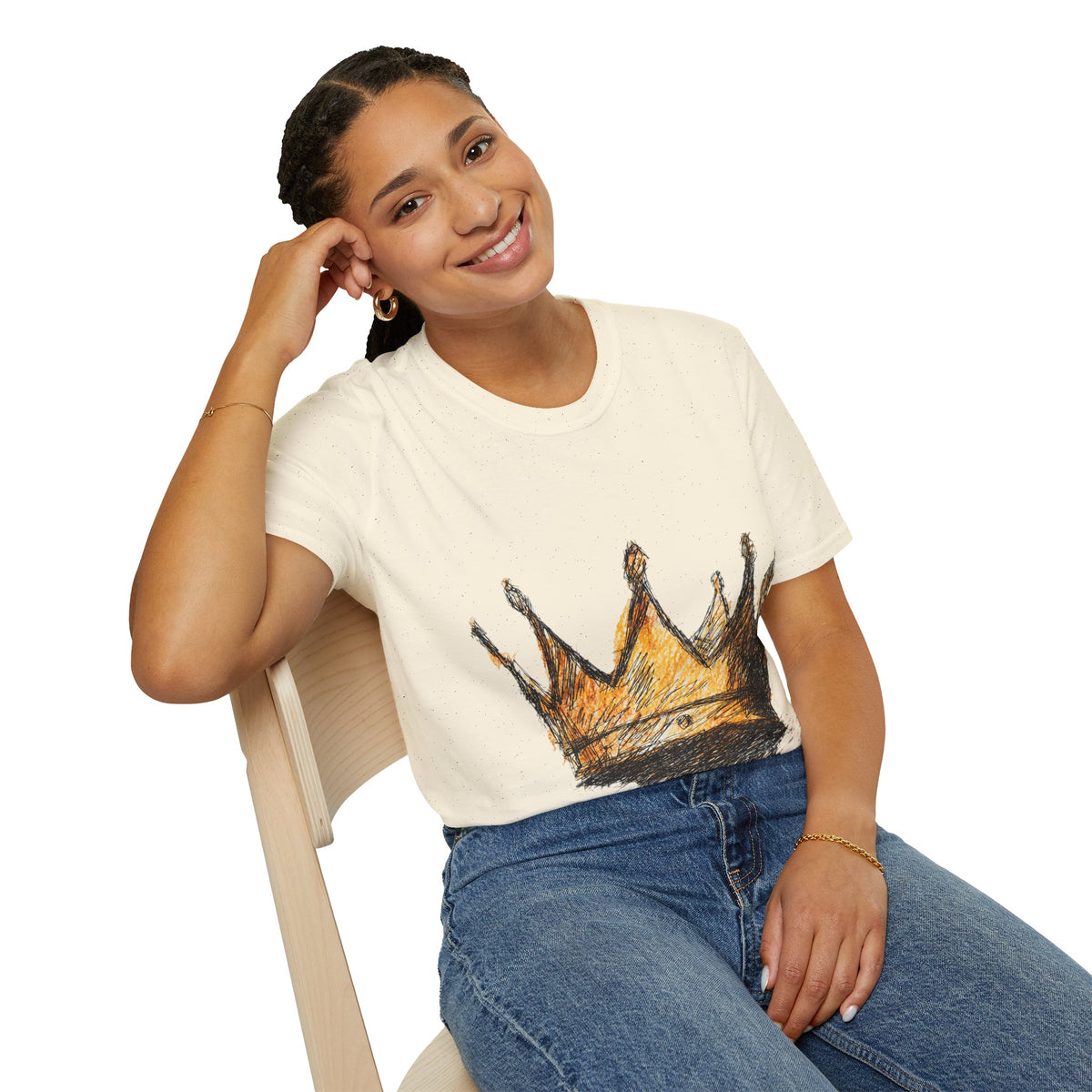 Crowned Sketch T‑Shirt — Hand‑Drawn Gold Crown Graphic Tee